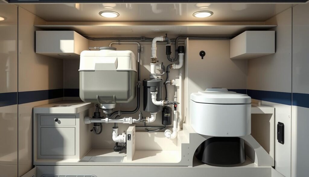 Class C motorhome waste systems